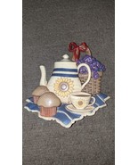 VTG 1997 HOME INTERIOR WALL PLAQUE 3373-1B,TEAPOT CUP SUNFLOWER MUFFINS  - £14.00 GBP