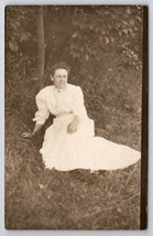 RPPC Edwardian Older Woman Seated in Forest Portrait Postcard G25 - £11.86 GBP