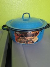 Vintage Camping Spatterware Enamel Enamelware Stock Stew Pot W/ Lid Imusa  - $88.19