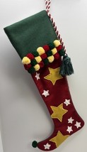 Vintage Crate &amp; Barrel Felted Wool Christmas Stocking 22”  Elf Style Whi... - $24.99