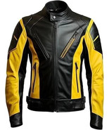 New Men Stylish Jacket Black &amp; Yellow Leather Handmade Genuine Lambskin ... - $116.25+