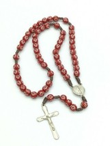 Catholic Rosary red Beads Molded Necklace Cord Blessed miraculous medal ... - $16.94 CAD