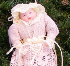 Ksa Porcelain Victorian Baby In Ecru Lace Xmas Ornament - £19.97 GBP