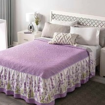 Lavender Flowers Reversible Bedspread Coverlet 3 Pcs Full Size Fresh And Comfy - £62.66 GBP