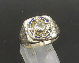 14K GOLD - Vintage Antique 1/4 Carat Diamond Masonic Band Ring Sz 7 - GR252 - $820.59