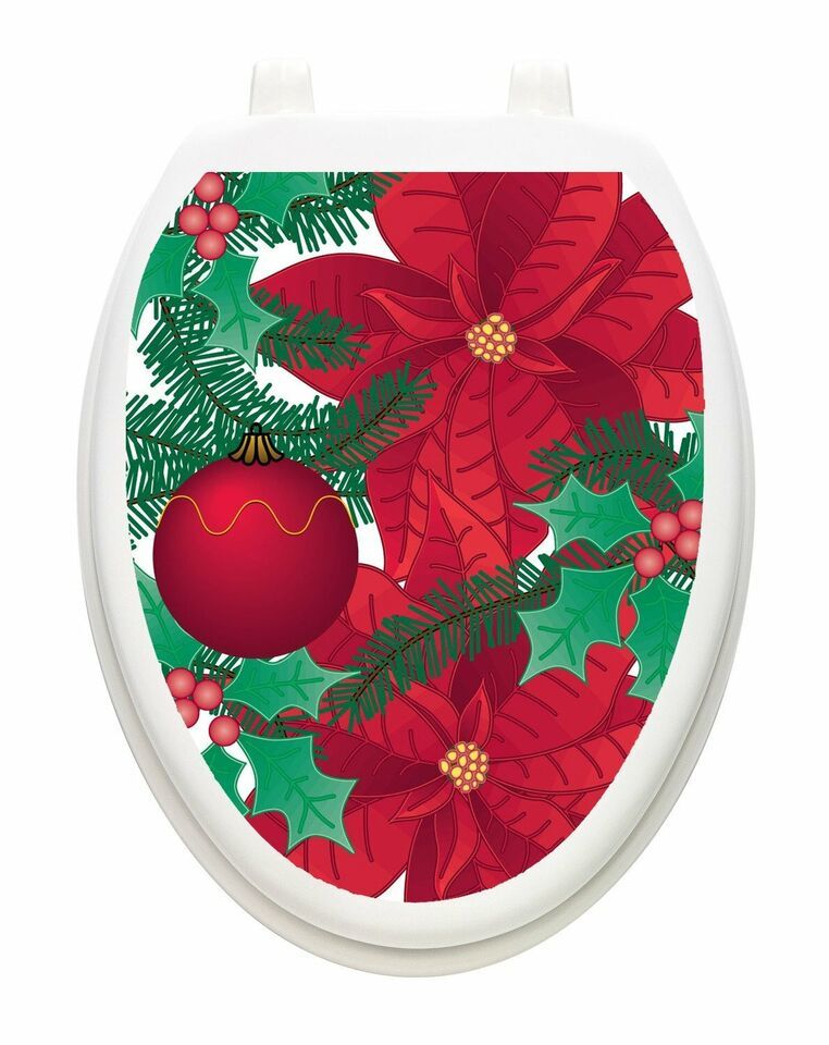 Toilet Tattoos Poinsettia Vinyl Removable Christmas  Lid Decor - $23.66