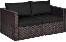 Rattan Loveseat Sofa For Balcony, Deck, Garden, And Poolside, Tangkula 2 Pc. - £214.87 GBP