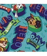 1 Yd Piece - Paw Patrol Pups Rule Hero Dogs Turquoise/Blue Cotton Fabric... - £14.15 GBP