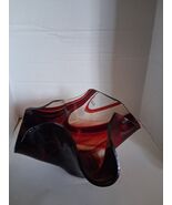 7" Cranberry Red Swirl Handkerchief Ruffle Vase Bowl   - $30.00