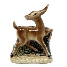 Deer Pottery Planter Pot Art Deco Doe Fawn Green Brown Succulent Mid Century 5”H - £15.46 GBP