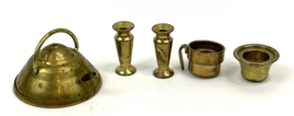 Vintage Dollhouse Miniature Brass Tea Kettle Candle Sticks Pot Accessory Lot  - £10.22 GBP