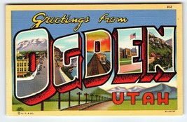 Greetings From Ogden Utah Large Big Letter Postcard Linen Curt Teich Vintage - £8.58 GBP