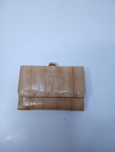 Vintage Genuine Eel Skin Wallet Double Kiss Lock Coin Change Purse Beige - $12.38