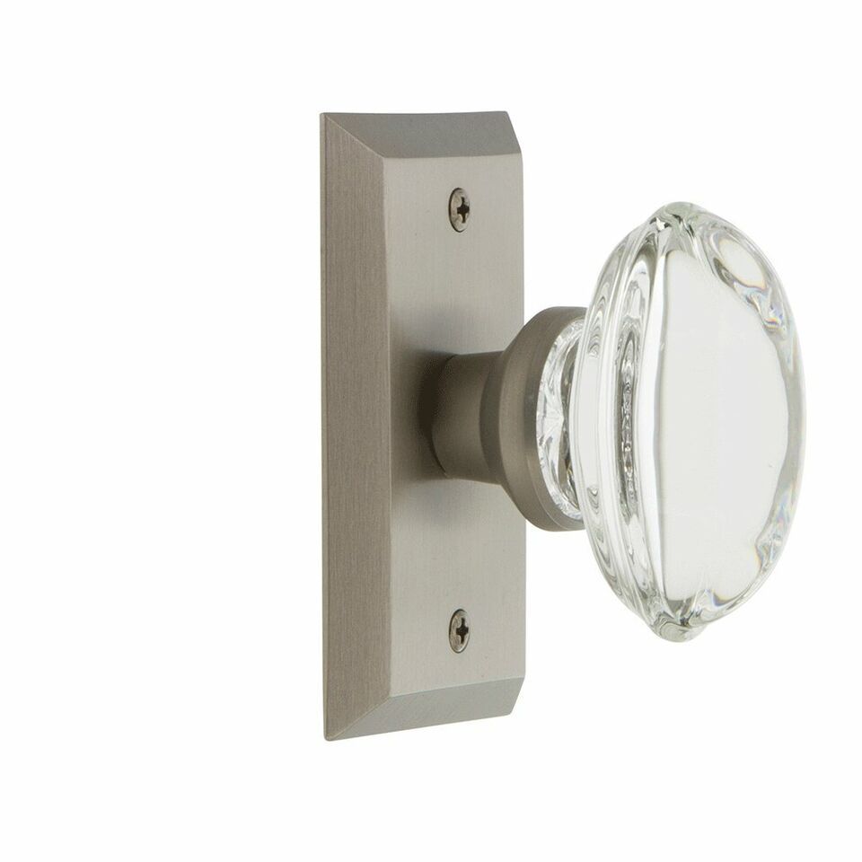 Passage Studio Plate with Oval Clear Crystal Knob in Satin Nickel, Door ... - $79.20