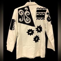 Vtg y2k IBE ivory w/ black wild  emproidered shapes zip up jacket size 4 - £202.35 GBP