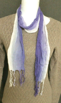 Purple And White Scarf 7&quot; Wide 62&quot; Long Light Weight Rectangle Woven With Fringe - £7.58 GBP