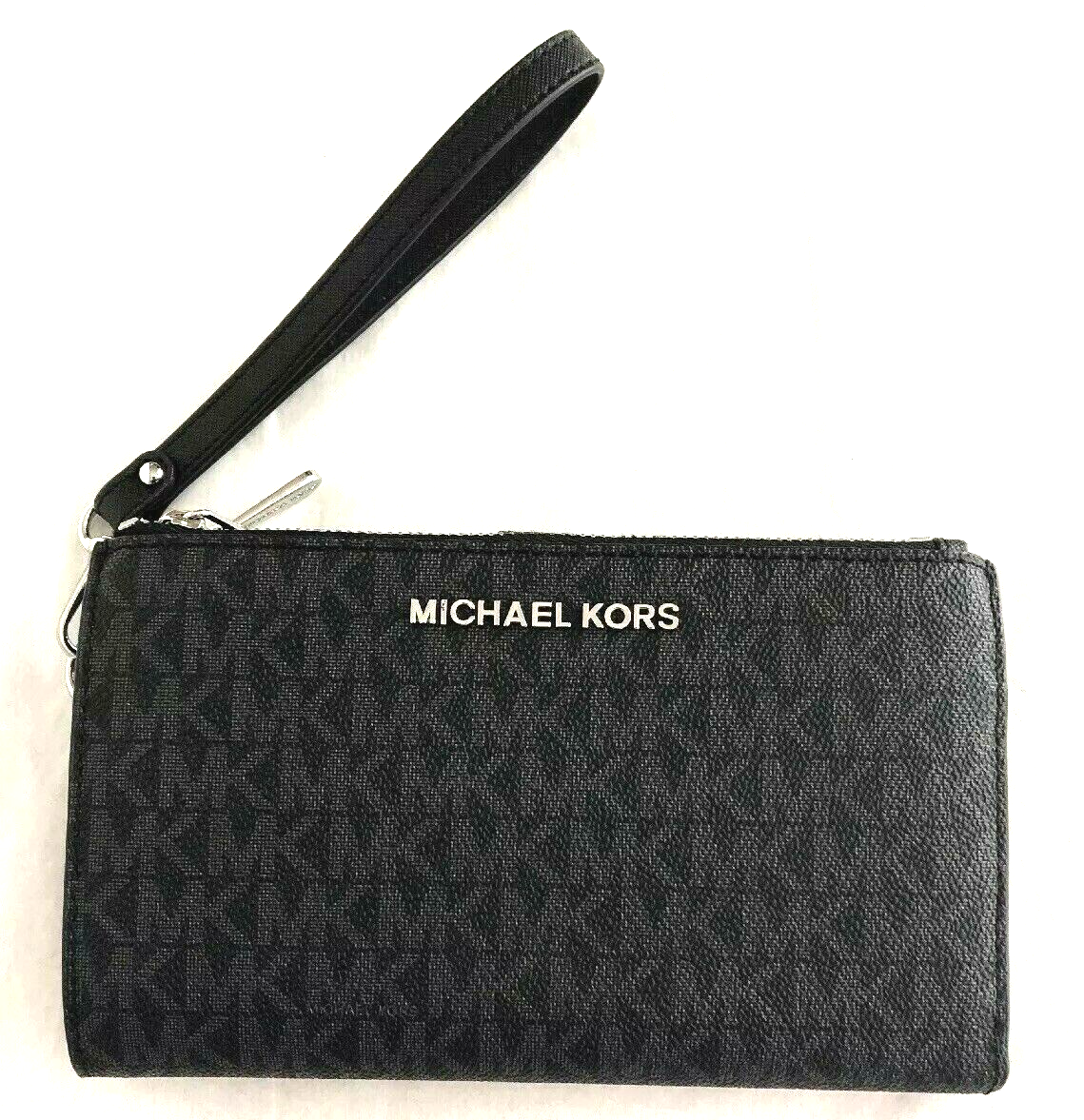 New Michael Kors Jet Set Travel Double Zip Logo Wristlet Wallet Black / ... - $62.47