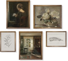 Vintage Farmhouse Wall Decor - Flower Portrait Neutral Wall Art For Boho French - £25.51 GBP