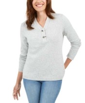 MSRP $47 Karen Scott Cotton Marled Henley Sweater Gray Size XS - £8.37 GBP