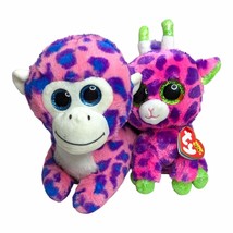 Lot of 2 Ty Beanie Boo Plush Toys Pink Purple Gilbert The Giraffe Beanie Boo - £10.27 GBP