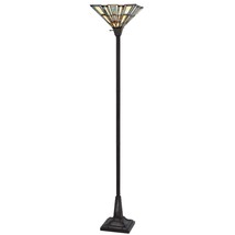 72&quot; Bronze Torchiere Floor Lamp With Gray and Ivory Abstract Tiffany Glass Novel - $755.32