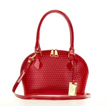 AURA Italian Made Red Patent Embossed Leather Small Structured Tote Handbag - £273.40 GBP