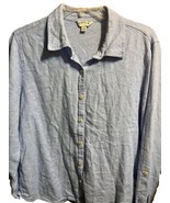 Orvis Women Linen Blend Button Down Shirt Size L Blue Long Sleeve Office... - $20.31 CAD