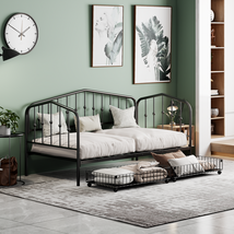 Twin Size Stylish Metal Daybed with 2 Drawers, Black - £162.22 GBP