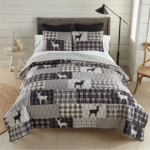 Deer Patchwork Country  Lodge KING Printed Reversible Quilt Set W/Bonus ... - £75.97 GBP