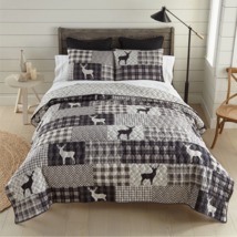 Deer Patchwork Country  Lodge KING Printed Reversible Quilt Set W/Bonus ... - $96.95