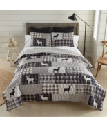 Deer Patchwork Country  Lodge KING Printed Reversible Quilt Set W/Bonus ... - $96.95