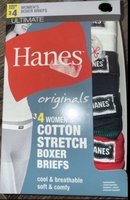 Hanes Originals ~ 4-Pair Womens Boxer Brief Panties Cotton Blend Stretch... - $26.72