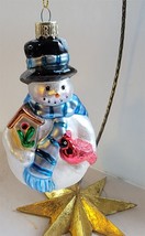 Vintage Lao Mai 4&quot; Snowman Blown Glass Christmas Ornament - £15.03 GBP