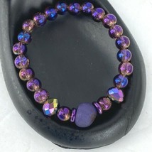 Purple Iridescent Glass Swarovski Crystal Beads Bracelet Handmade Electroplated - £19.90 GBP