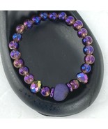 Purple Iridescent Glass Swarovski Crystal Beads Bracelet Handmade Electr... - £19.65 GBP
