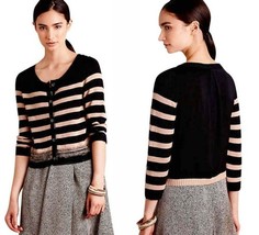 $129 Anthropologie Smooth Back Cardigan Medium 6 8 Black Nude Sweater Po... - $58.41