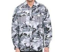 Mens Sport Shirt Akdmks Gray Camouflage Button Front Convertible Sleeve ... - £14.81 GBP