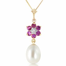 4.53 Carat 14K Yellow Gold Necklace Natural Pearl, Amethyst Diamond 14&quot;-24&quot; - £284.27 GBP