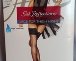 Hanes Silk Reflections Lace Top Thigh Highs Sz CD Little Color Silky Sheer - $12.82