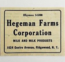 1945 WW2 German-USA Dairy Advertisement Hegeman Farms Milk Ridgewood NYC... - $19.99