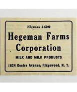 1945 WW2 German-USA Dairy Advertisement Hegeman Farms Milk Ridgewood NYC... - $27.34 CAD