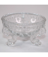 VINTAGE WHITE IRIDESCENT LUSTRE CARNIVAL CLEAR GLASS FOOTED BOWL OR DISH - $5.24