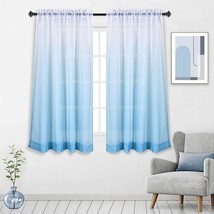 Ombre Curtain Blue Gradient Semi Sheer Curtain Teenage Girls Bedroom Curtains - £34.36 GBP