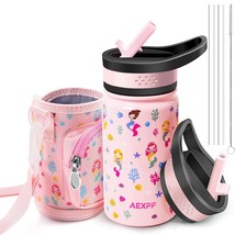 Insulated Kids Water Bottle With Sleeve, 14 Oz Double Wall Vacuum Stainl... - £25.01 GBP