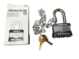 NEW Master Lock Padlock 1KALF With Collar &amp; Chain Keyed Alike 3/4&quot; 1.5&quot; - £15.86 GBP