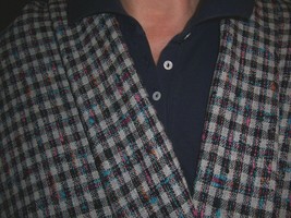 3yds Italian Wool Tweedy Fabric Lt Grey Fuschia Teal Black Stylish Small Checks - £41.76 GBP