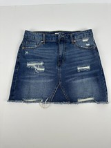 Tinseltown Juniors&#39; Zip-Front Denim Destructed Five-Pocket Mini Skirt Blue-7/28 - £15.72 GBP