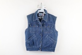Vintage 90s Streetwear Womens 14 Distressed Sleeveless Denim Jean Trucker Vest - £42.68 GBP
