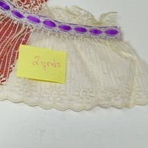 5.25&quot; Ruffled Lace Trim Purple Statin Ribbon W Ecru 2 yds (Polyester) Fl... - $5.44 CAD