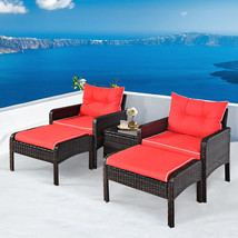 5Pcs Patio Set Sectional Rattan Wicker Furniture Set W/ Red Cushion - £393.69 GBP